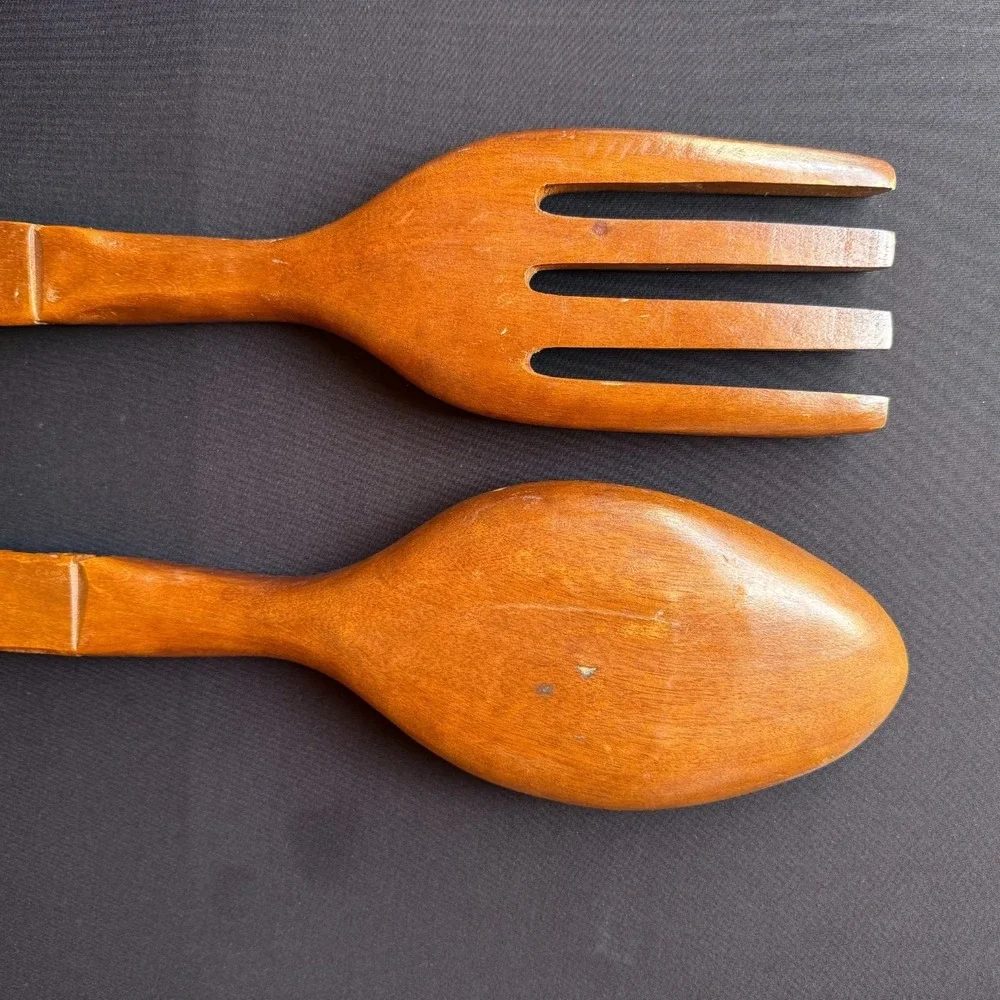 VTG Extra Large Wood Fork Spoon Carved Tiki Totem Mid Century Decor Kitchen 22